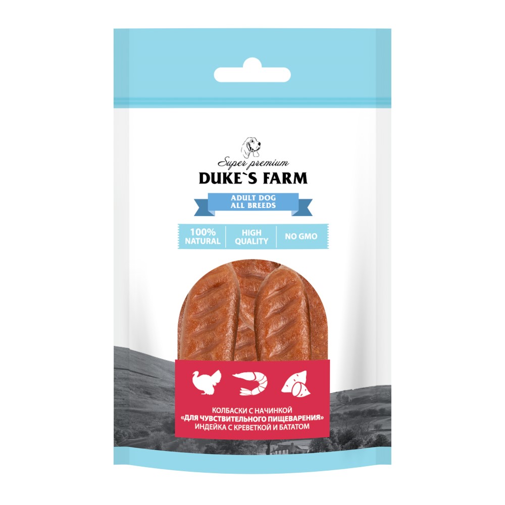 Лакомство для собак DUKE'S FARM Колбаски Чувствительное пищеварение, индейка с кревет. и бататом