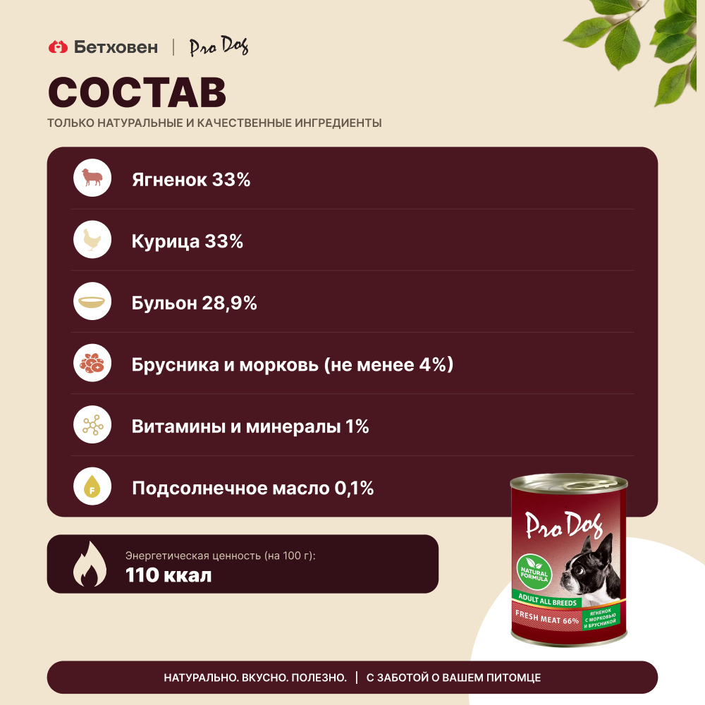 Корм для собак PRO DOG ягненок, морковь, брусника банка