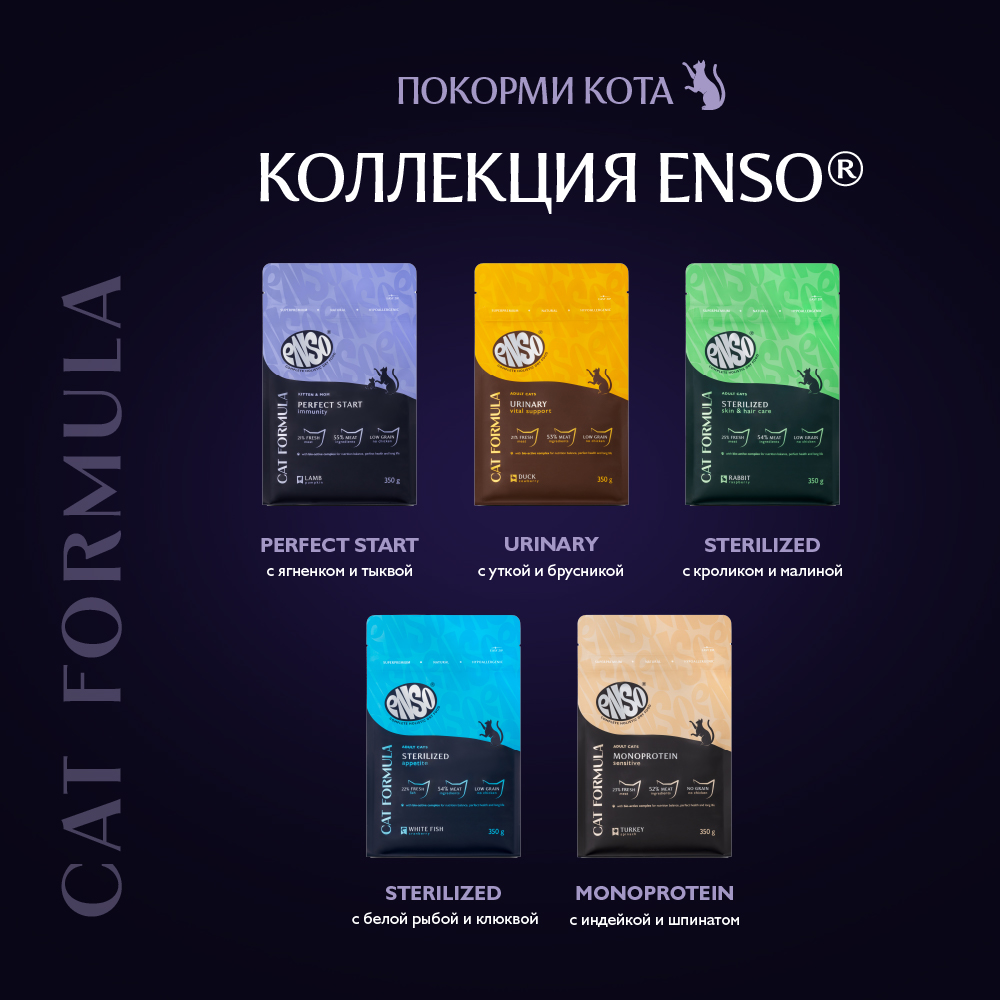 Корм для котят от 1 мес.,берем. и кормящ.кошек ENSO formula Perfect start ягненок с тыквой сух.