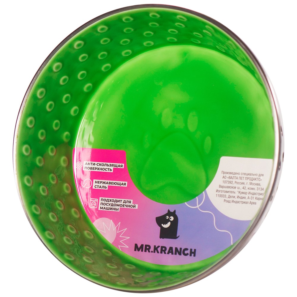 Миска для собак MR.KRANCH Candy из нерж.стали с керам.покрытием, нескользящ.основание, зеленая 400мл