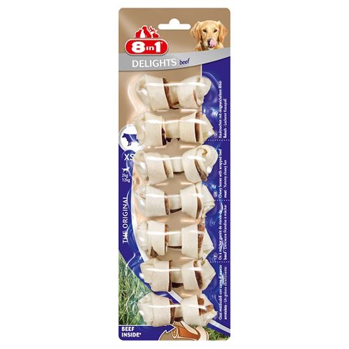 Лакомство для собак 8 IN 1 Delights Beef XS Косточки с говядиной для мелких пород в блистере 7х7,5см