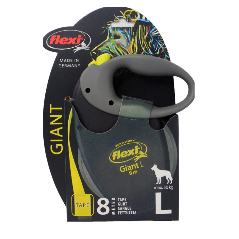 Рулетка для собак FLEXI Giant Neon L (до 50кг) лента 8м, светоотражающая, желтый неон