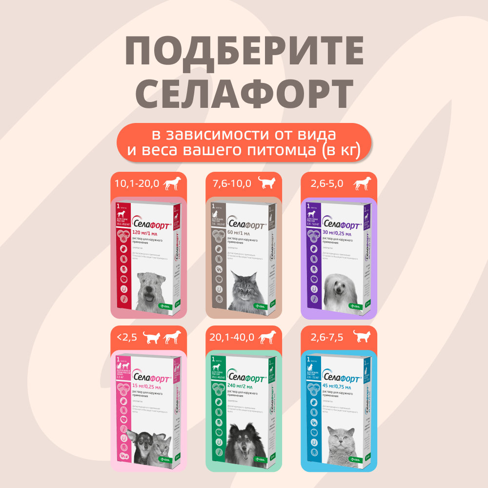 Капли для кошек KRKA Селафорт от ушн и чесоточ.клещей, блох, гельм 7,6-10,0кг, 1мл (60мг), 1 уп.