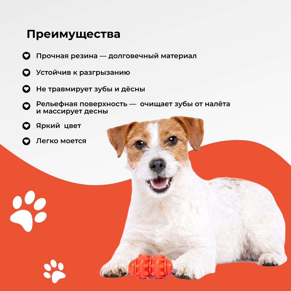 Игрушка для собак FOXIE Мяч для чистки зубов 11х5,8см оранжевый