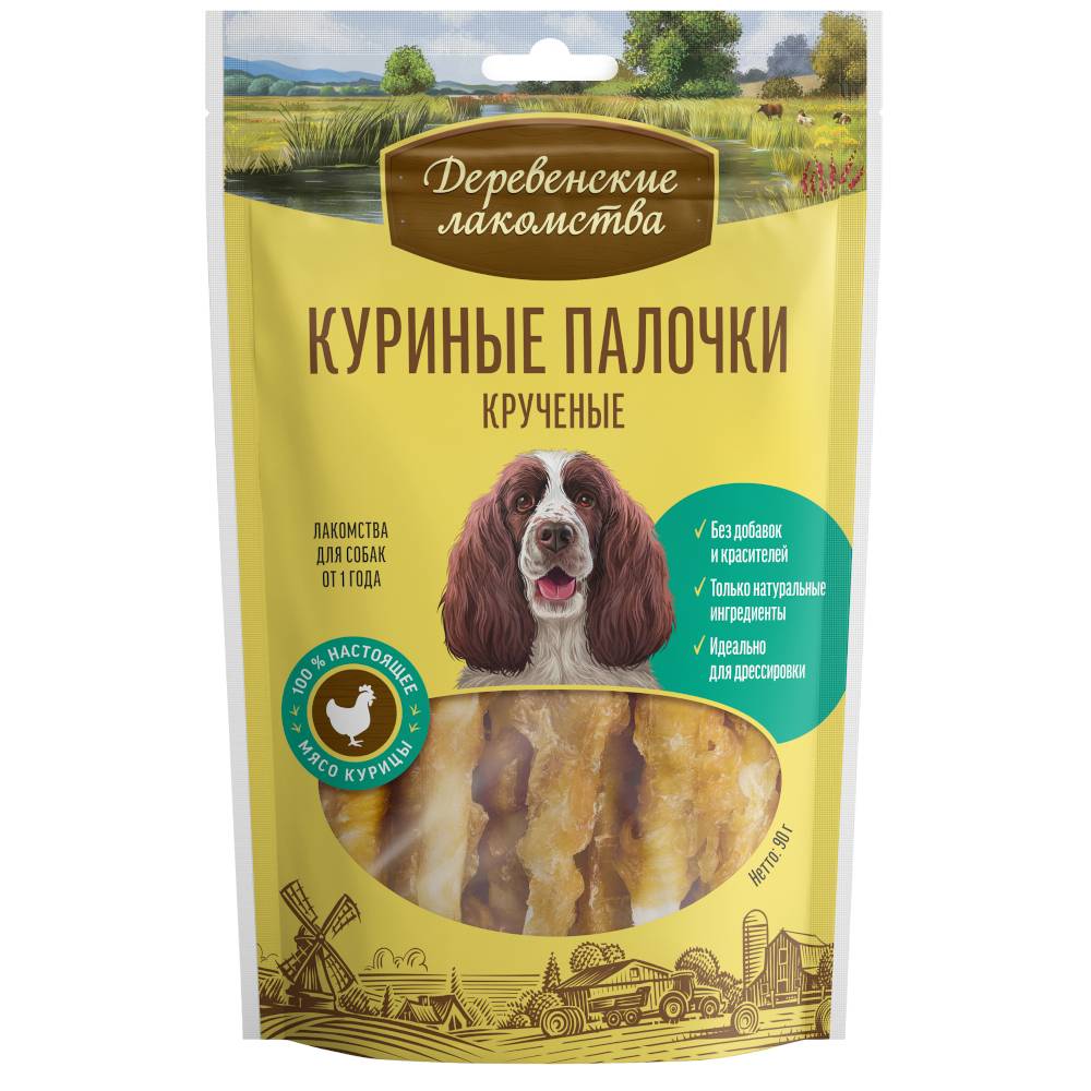 Лакомство для собак ДЕРЕВЕНСКИЕ ЛАКОМСТВА Куриные палочки крученые,