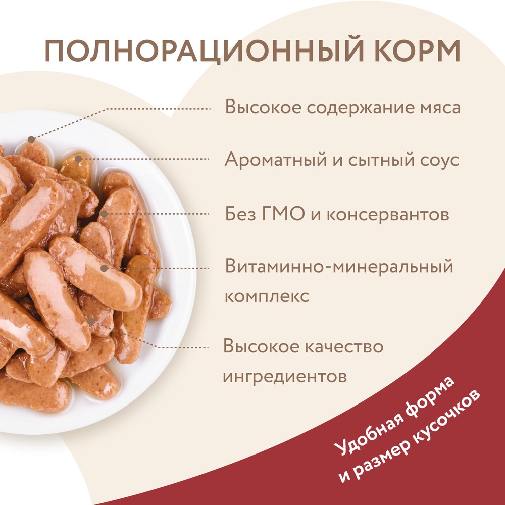 Корм для кошек МНЯМС для крупных пород, кусочки в соусе с говядиной пауч