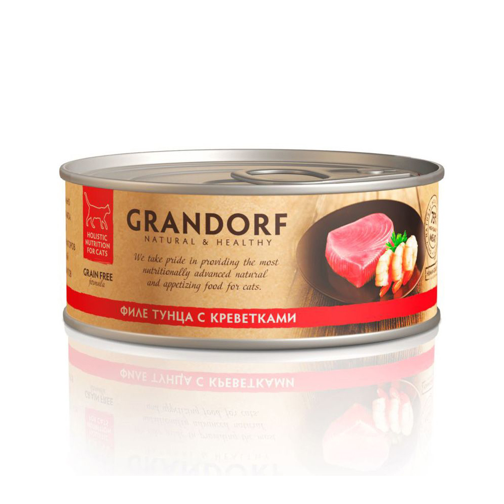 Корм для кошек GRANDORF Филе тунца с креветками банка