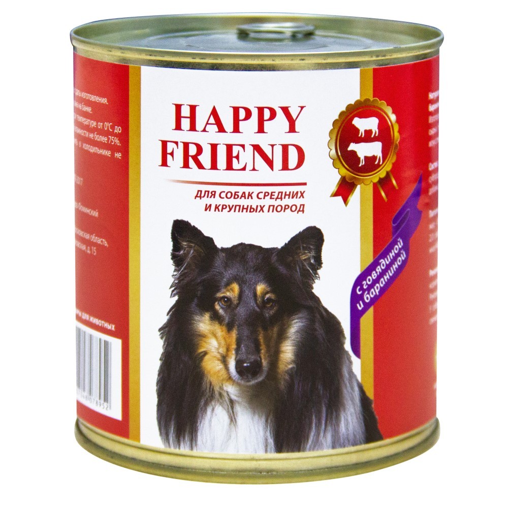 Корм для собак HAPPY FRIEND для средних и крупных пород с говядиной и бараниной банка