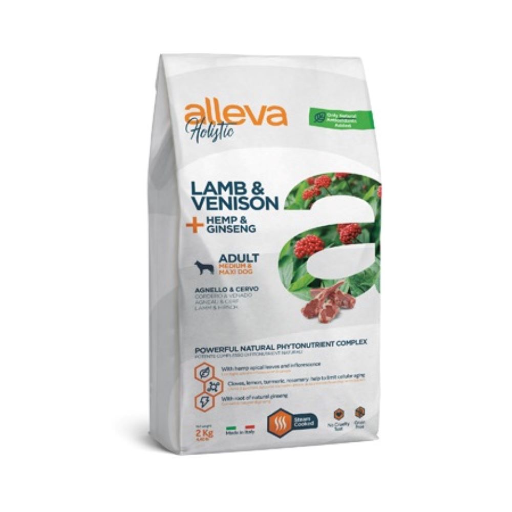 Корм для собак ALLEVA Holistic для ср. и кр.пород, ягненок, оленина с коноплей и женьшенем сух.