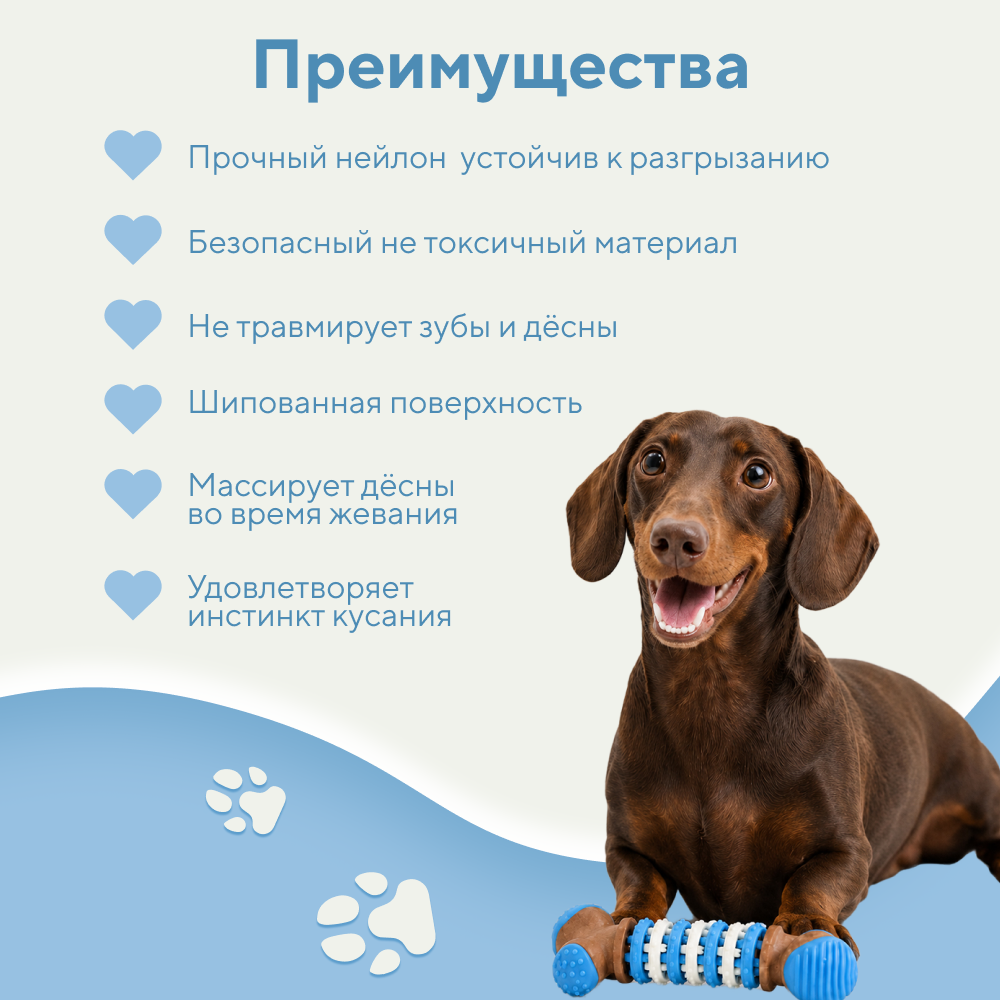 Игрушка для собак FOXIE Косточка массажная с добавл.дерева c запахом курицы 12,3x5x2,7см голубая