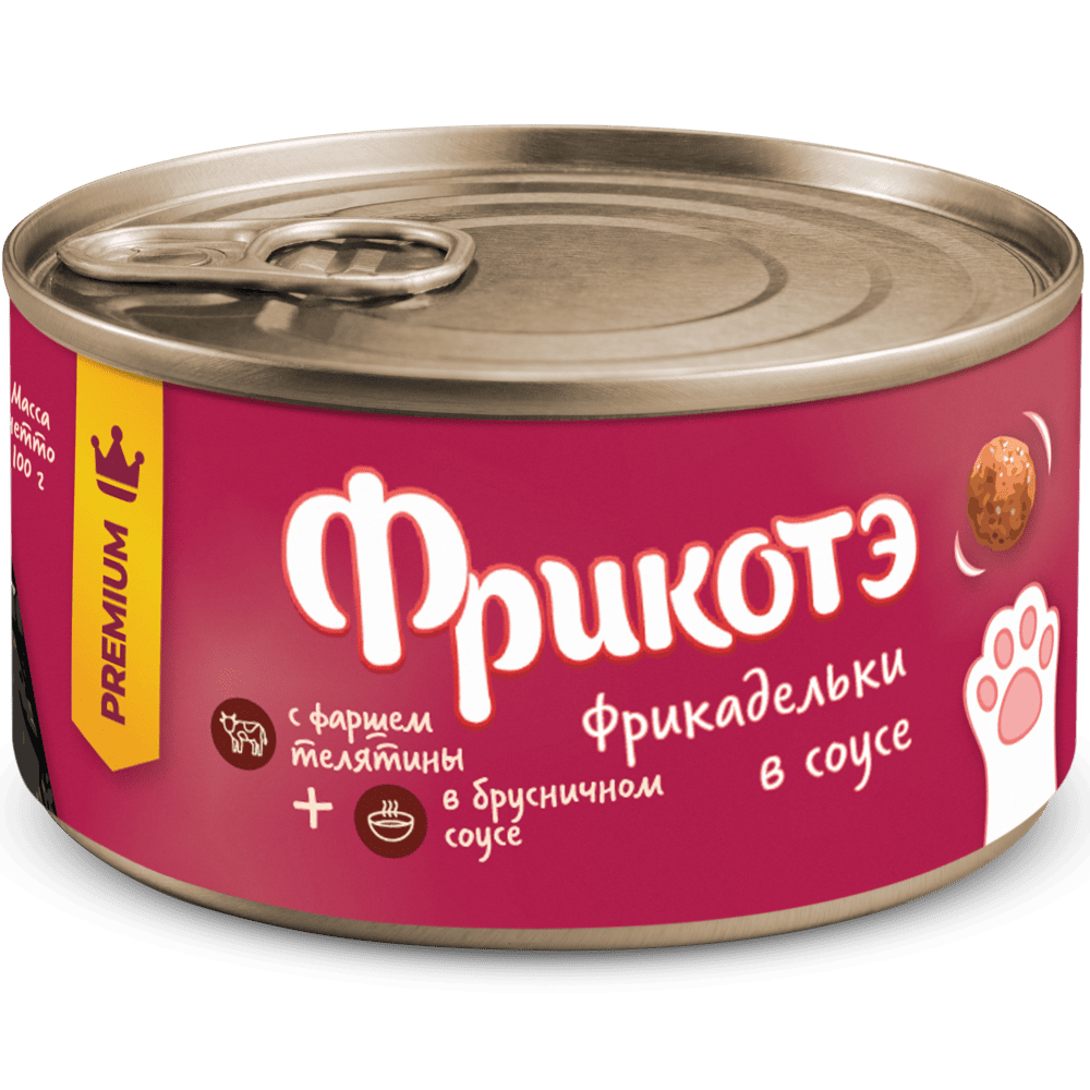 Корм для кошек ФРИКОТЭ фрикадельки с фаршем телятины в брусничном соусе банка