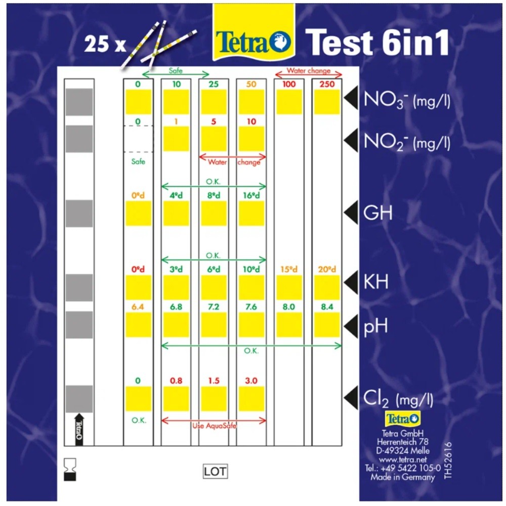 Тест TETRA ТЕСТ "6 в 1 GH, KH, NO2, NO3,PH,CL2" 25 шт. 175488