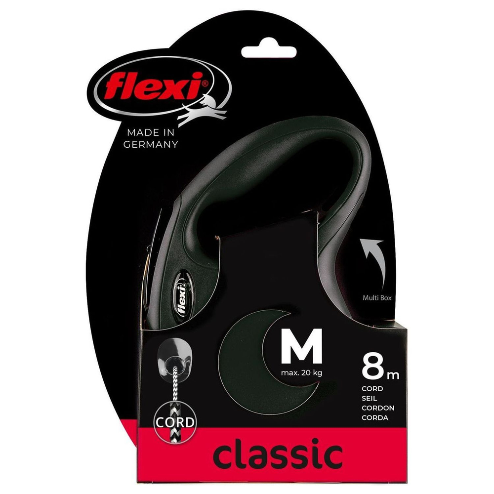 Рулетка для собак FLEXI New Classic M до 20 килограмм, трос 8м черная