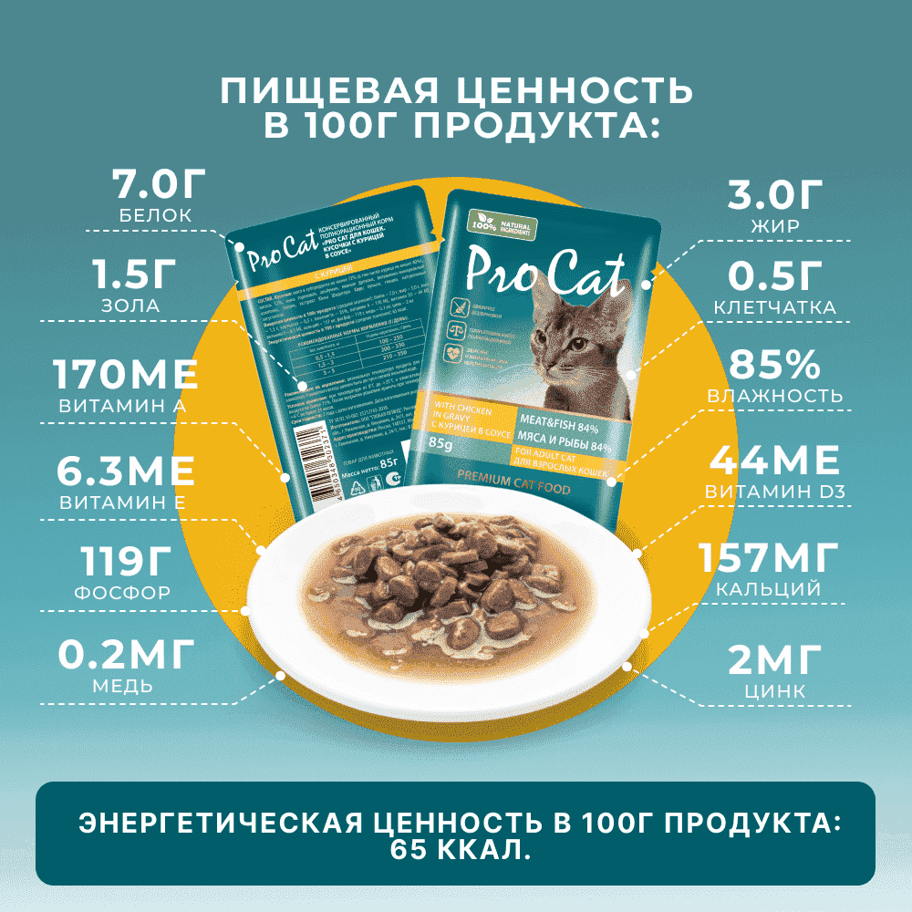 Корм для кошек PRO CAT с курицей в соусе пауч