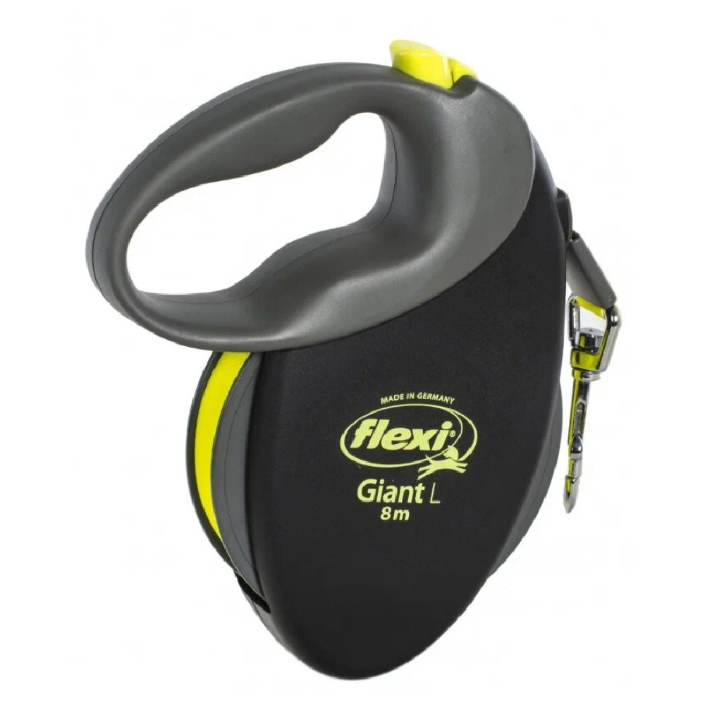 Рулетка для собак FLEXI Giant Neon L (до 50кг) лента 8м, светоотражающая, желтый неон