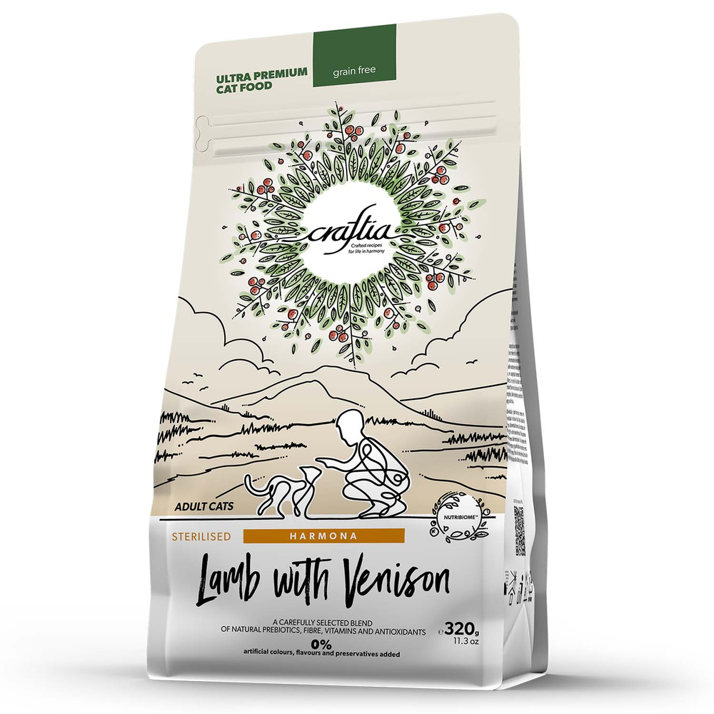 Корм для кошек CRAFTIA Harmona для стерилизованных, ягненок с олениной сух.