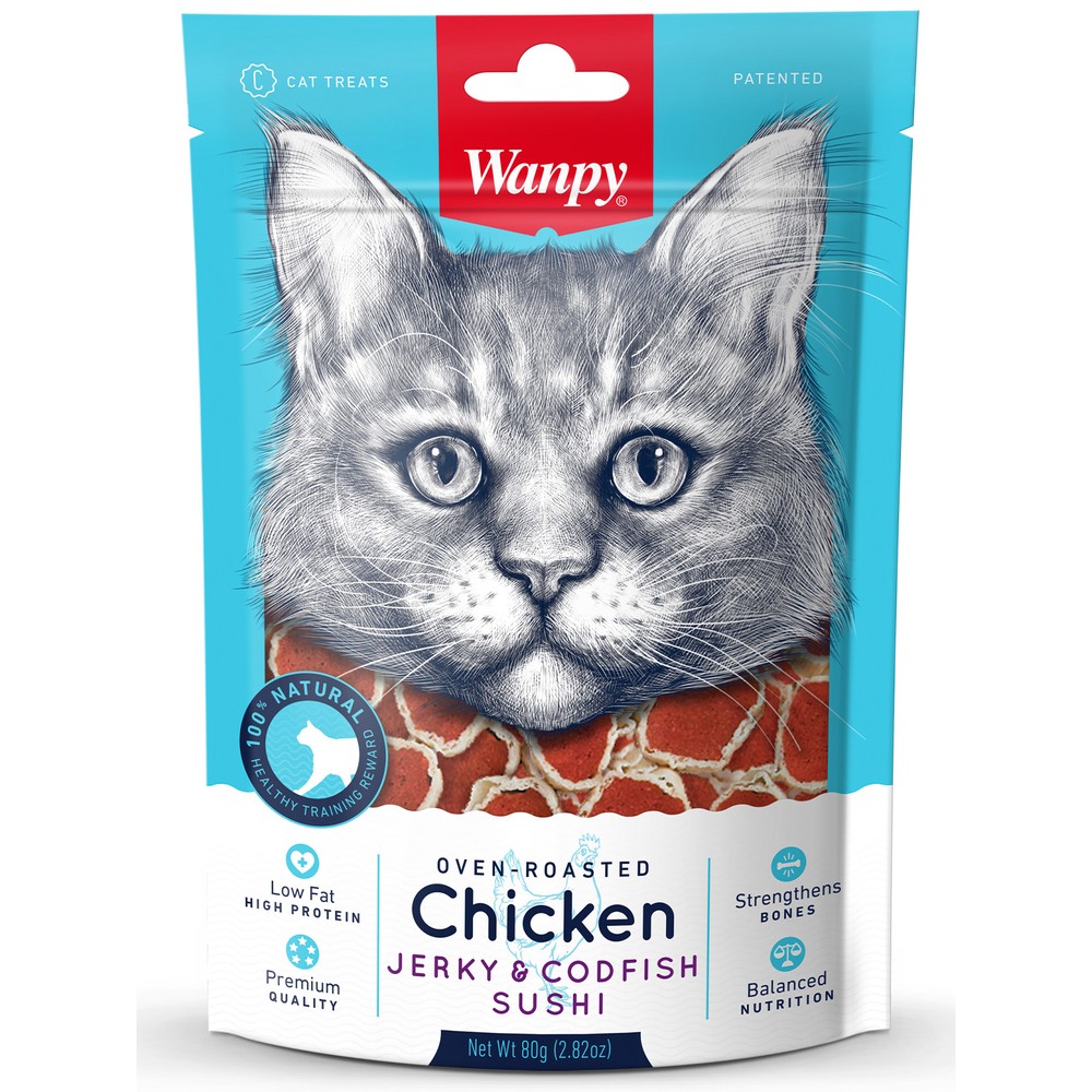 Лакомство для кошек WANPY Cat суши из курицы с треской