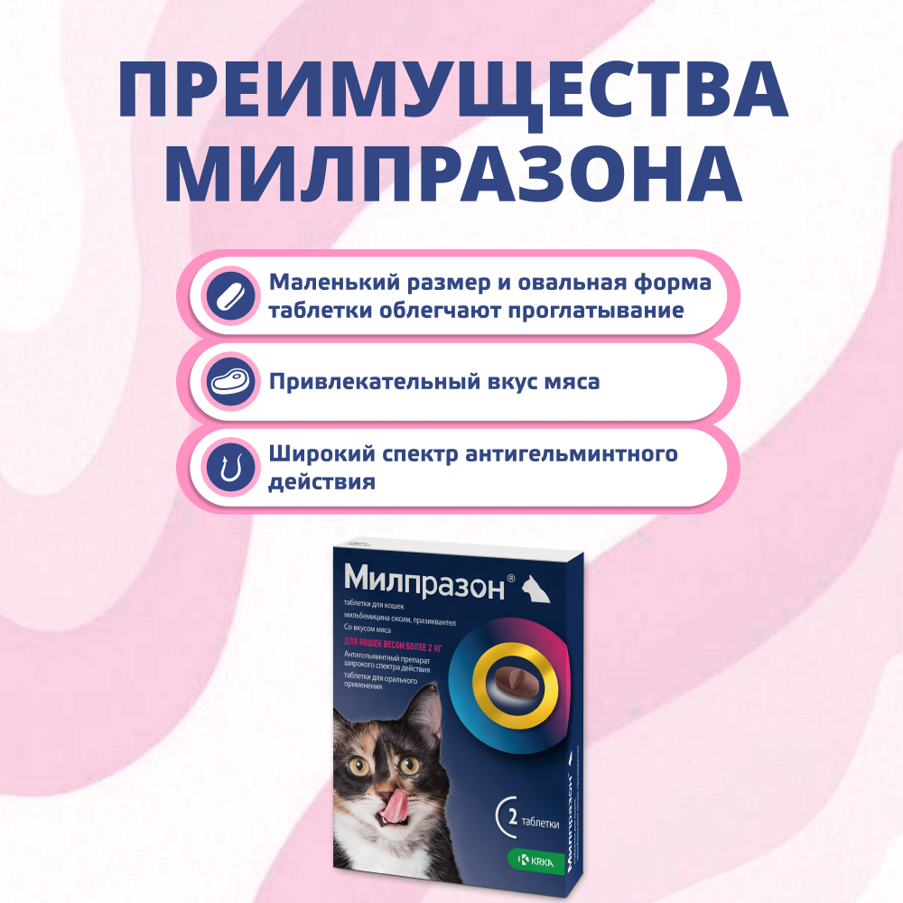 Антигельминтик для кошек KRKA Милпразон, 2 таблетки