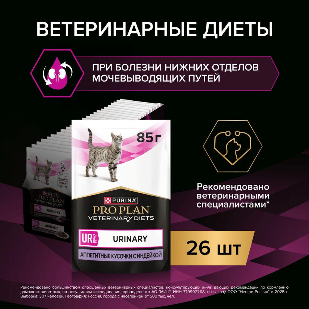 Корм для кошек PRO PLAN Veterinary Diets UR ST/OX Urinary при болезн.мочевыв.путей, индейка пауч