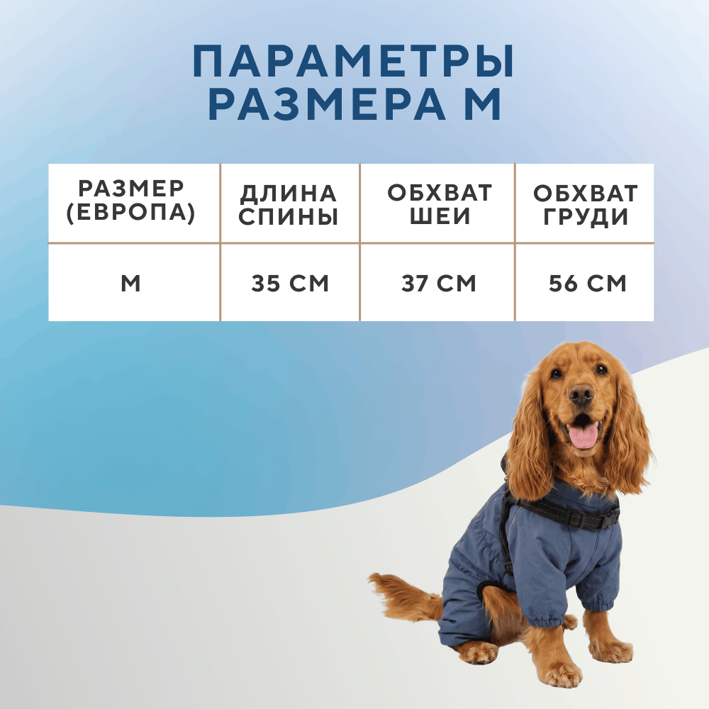 Дождевик-комбинезон для собак FOXIE Barking Blue L со шлейкой (длина спины 40см) синий