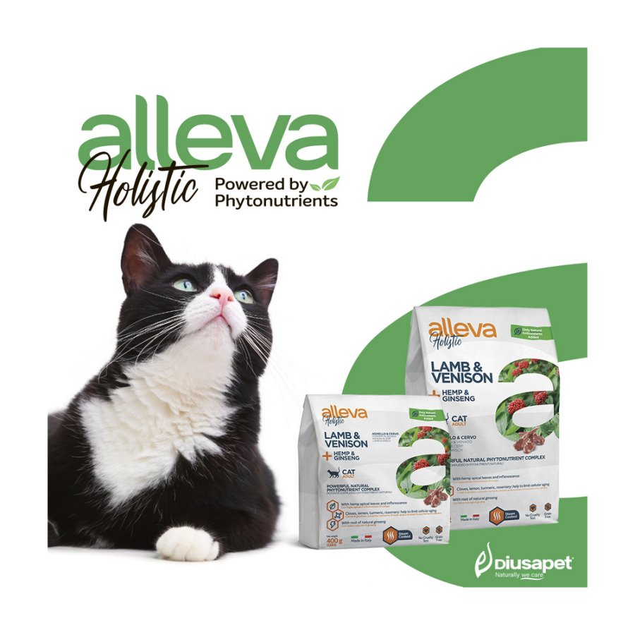 Корм для кошек ALLEVA Holistic ягненок, оленина с коноплей и женьшенем сух.
