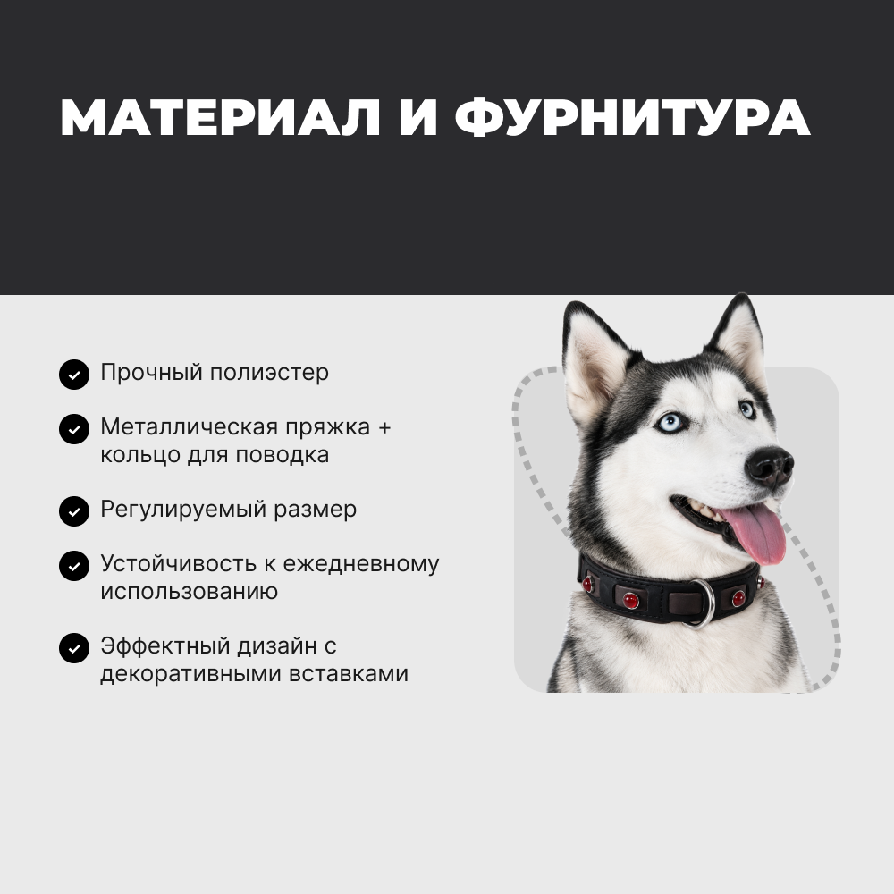 Ошейник для собак FOXIE Jewel M 2,0х35-50см черный