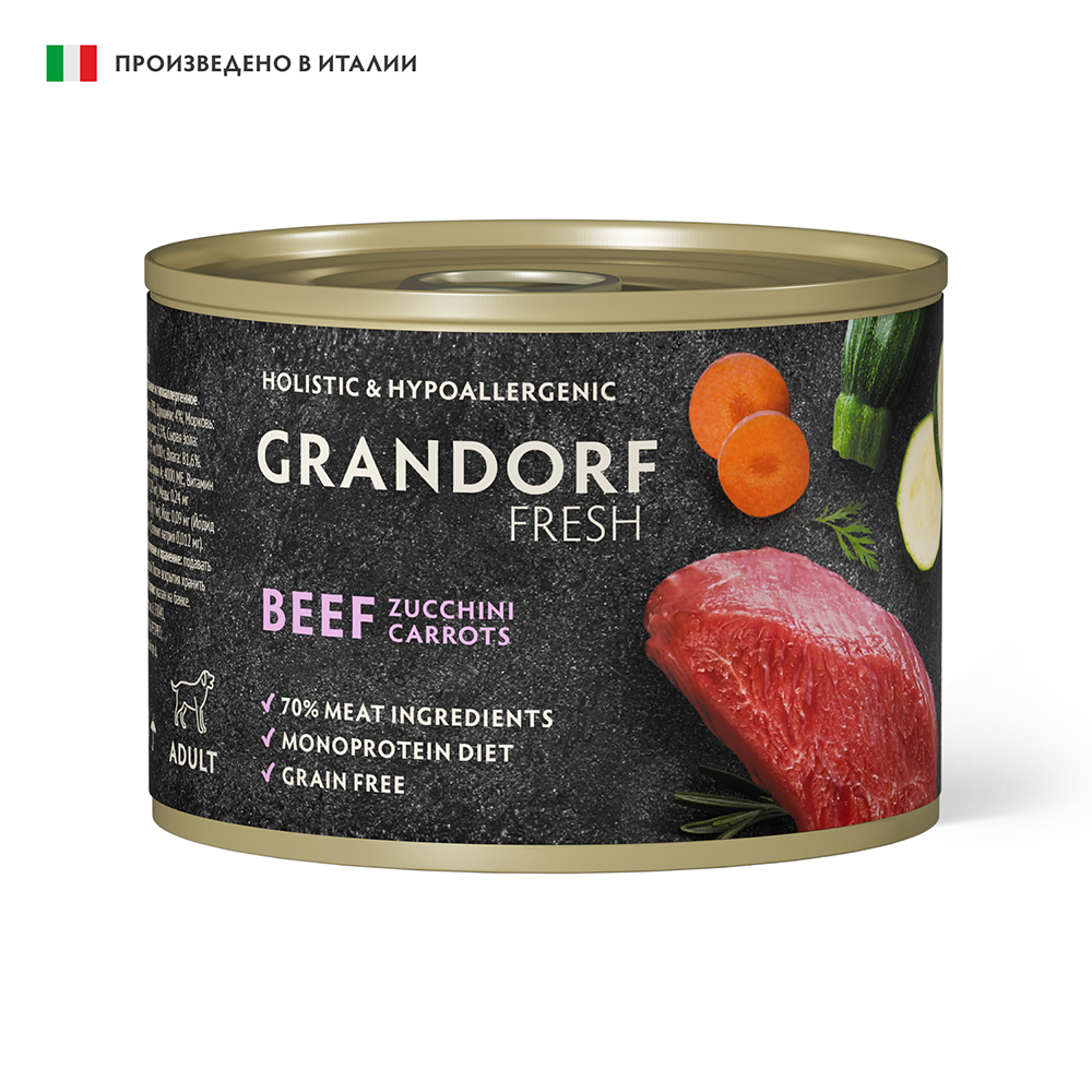 Корм для собак GRANDORF FRESH Паштет из говядины с цукини и морковью банка