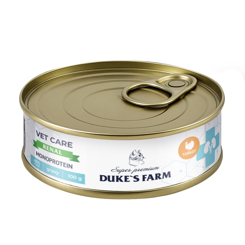 Корм для кошек DUKE'S FARM Vet Care Renal Monoprotein для профилактики почечной недостаточности, индейка, волокна в соусе банка