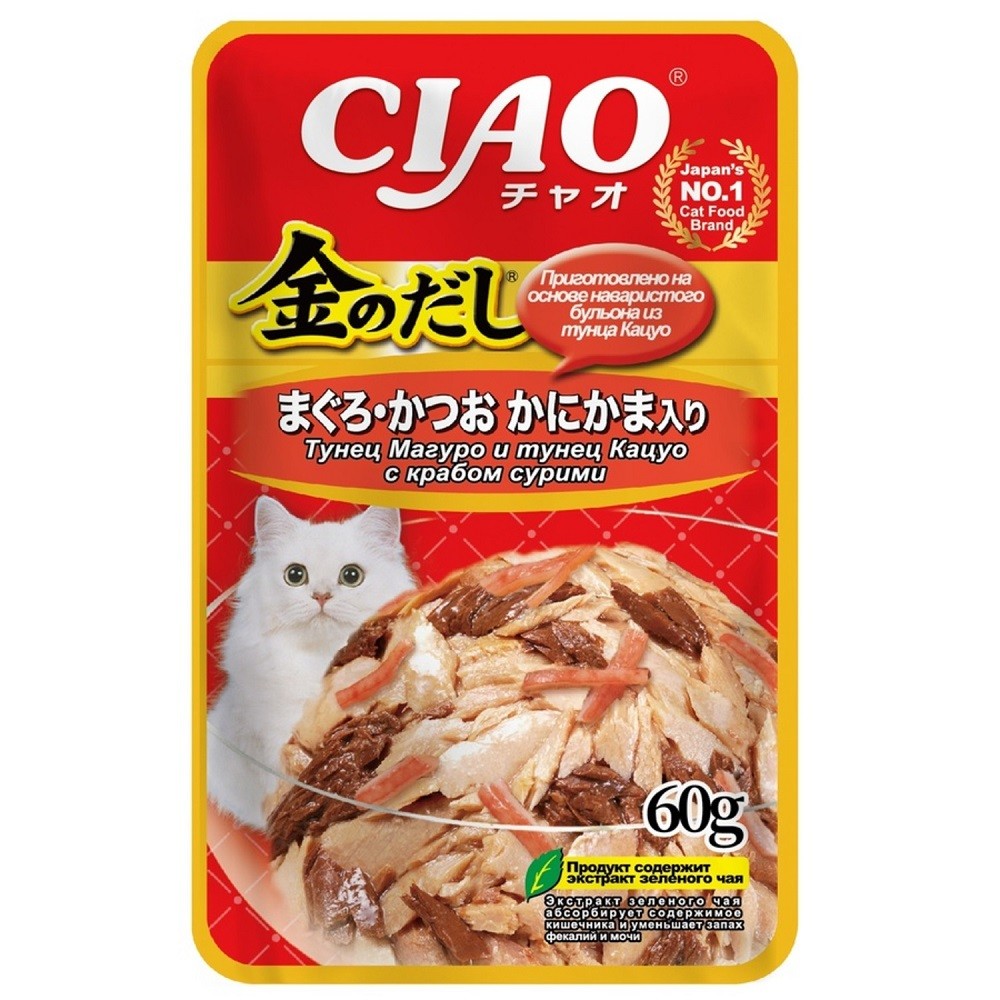 Корм для кошек INABA Ciao Kinnodashi тунец Магуро и тунец Кацуо с крабом сурими пауч