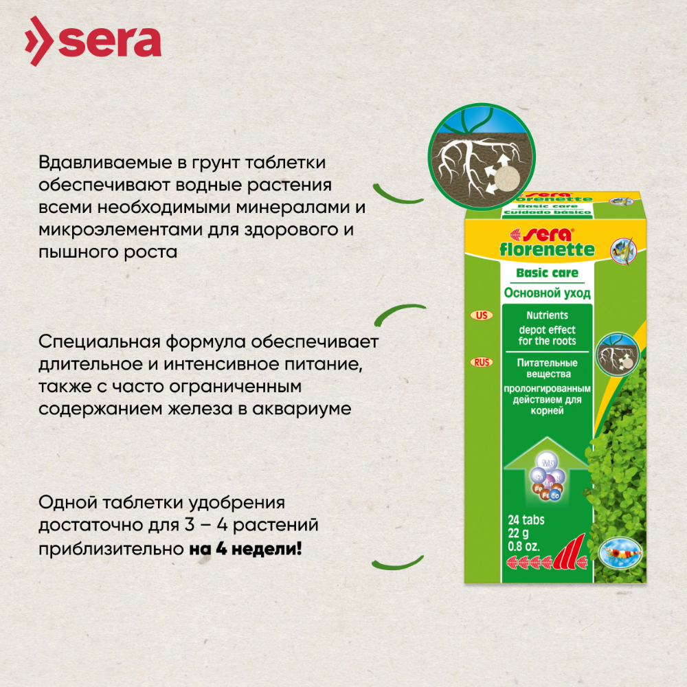 Подкормка для аквариумный растений SERA Флоренетте А, 24 таб.