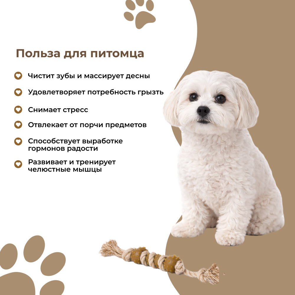 Игрушка для собак FOXIE Naturalness Косточка массажная из каучука с канатом 10х5х4см