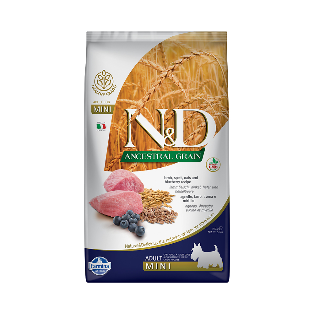 Корм для собак FARMINA N&D Ancestral Grain Line для мелких пород ягненок с черникой сух.