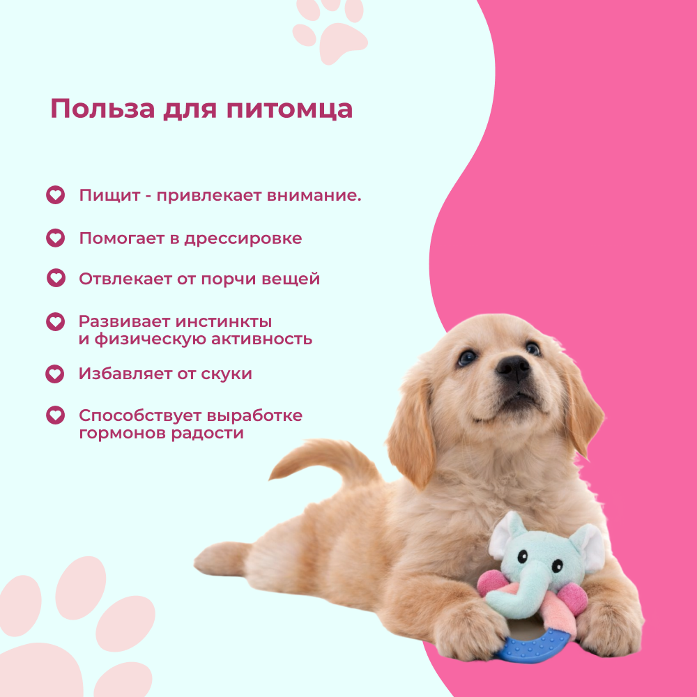 Игрушка для щенков FOXIE Puppy Слон на кольце, с пищалкой 12,5х14,5см