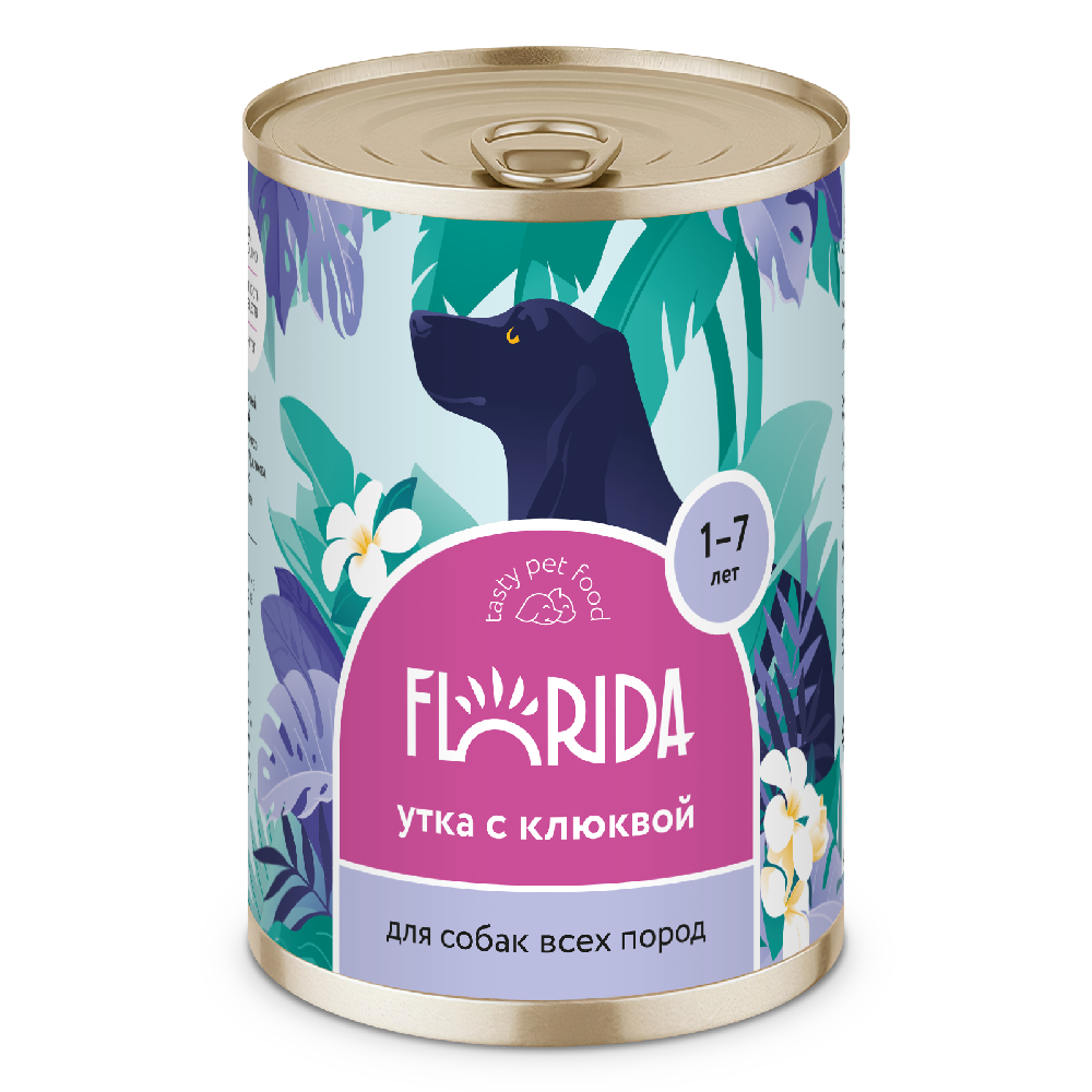 Корм для собак FLORIDA Утка с клюквой банка