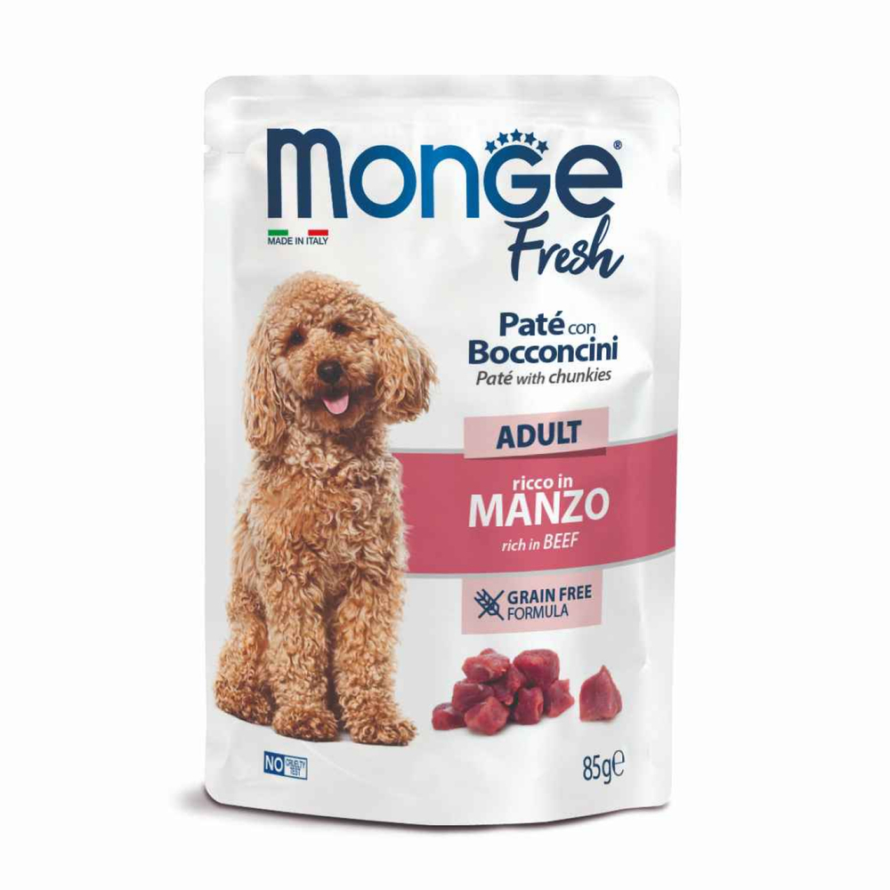 Корм для собак MONGE Dog Fresh паштет с кусочками говядины пауч