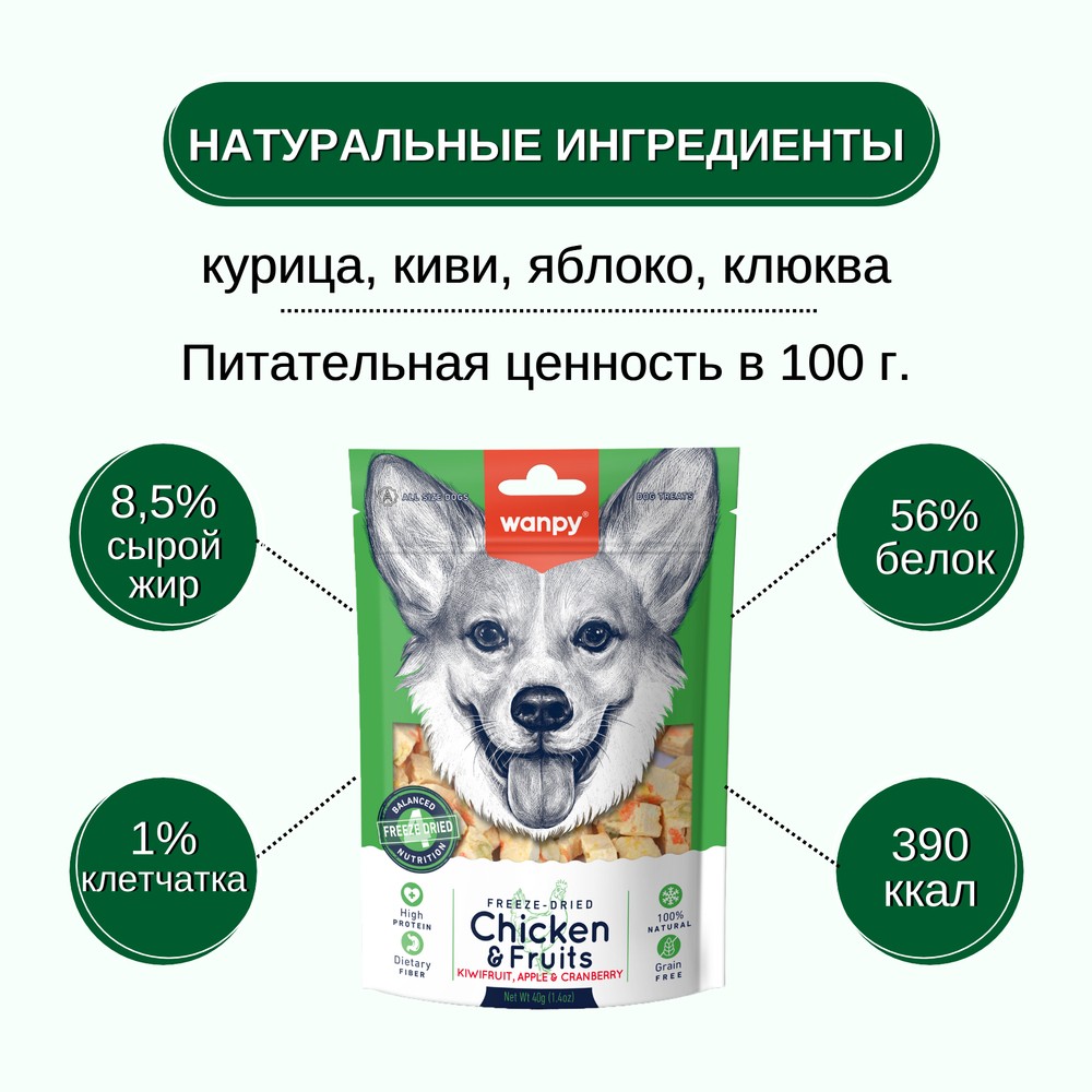 Лакомство для собак WANPY Dog Сублимированное курица и фрукты