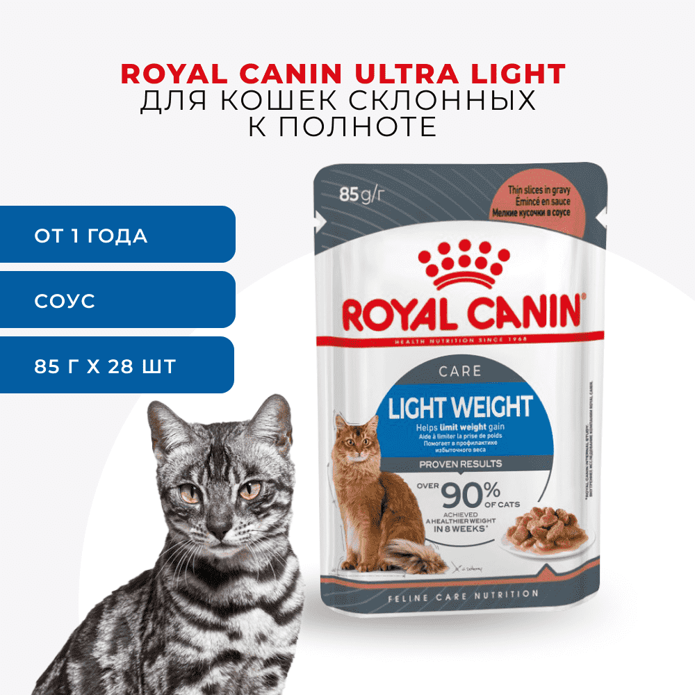 Корм для кошек ROYAL CANIN Light Weight Care для контроля веса, мелкие кусочки в желе пауч