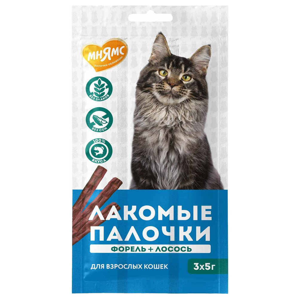 Лакомство для кошек МНЯМС лакомые палочки с форелью и лососем 3х