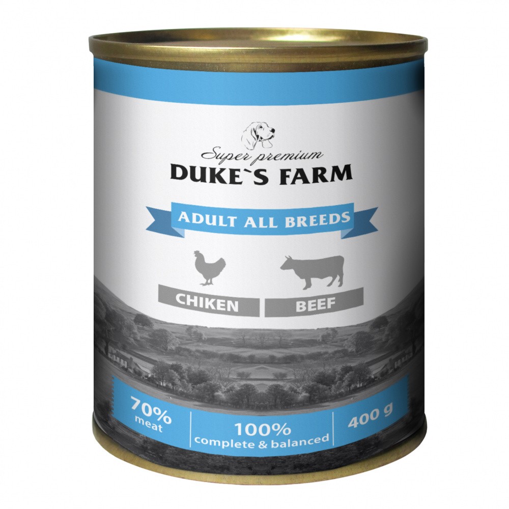 Корм для собак DUKE'S FARM Паштет из курицы с говяжьими потрошками банка