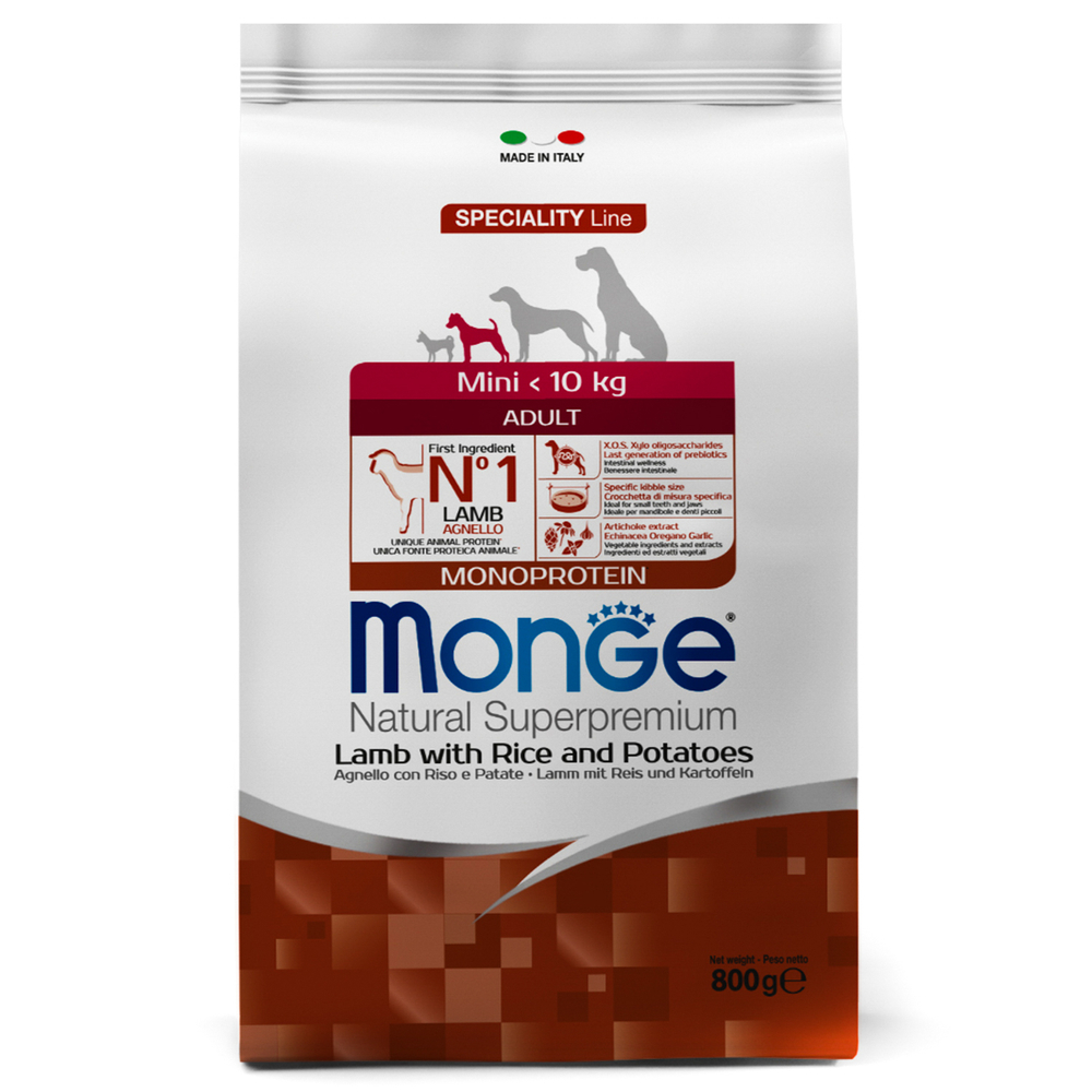 Корм для собак MONGE Dog Speciality Mini для мелких пород ягненок с рисом и картофелем сух.