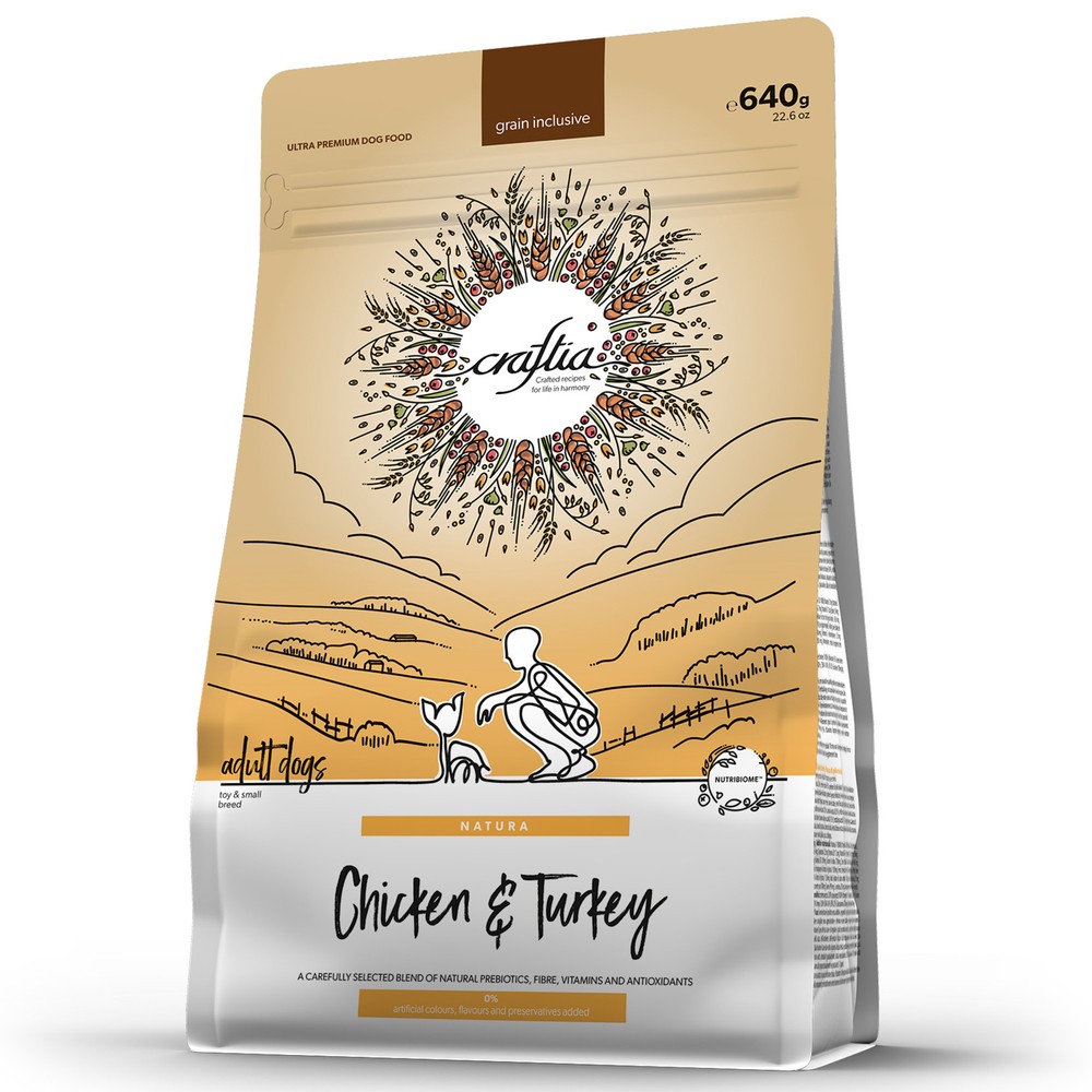 Корм для собак CRAFTIA Natura для миниатюрных и мелких пород, из курицы и индейки сух.