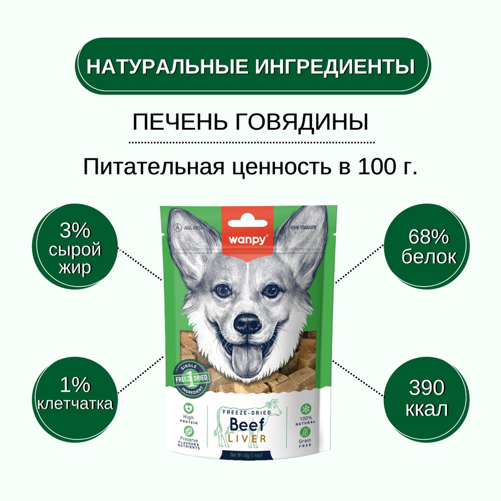 Лакомство для собак WANPY Dog Сублимированное говяжья печень