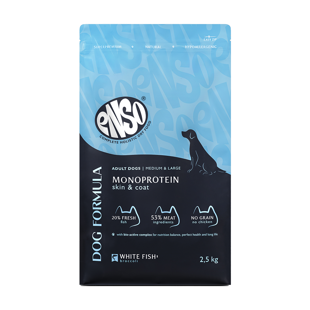Корм для собак ENSO formula Monoprotein для ср. и кр.пород, с белой рыбой и брокколи сух.