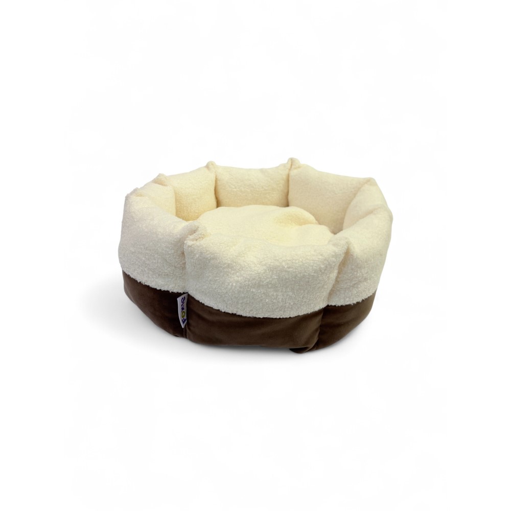 Лежак для животных FOXIE Fuzzy dream 52х52см круглый с мехом, кофе с молоком