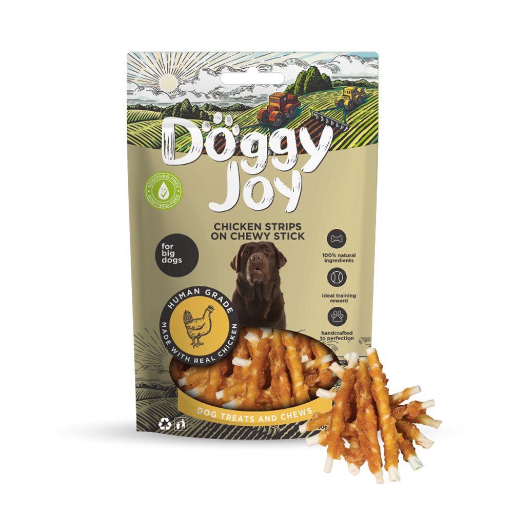 Лакомство для собак DOGGY JOY 50850 для крупных пород Куриные полоски на жевательной палочке