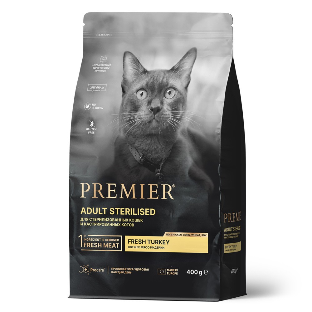 Корм для кошек PREMIER Cat для стерилизованных, свежее мясо индейки сух.