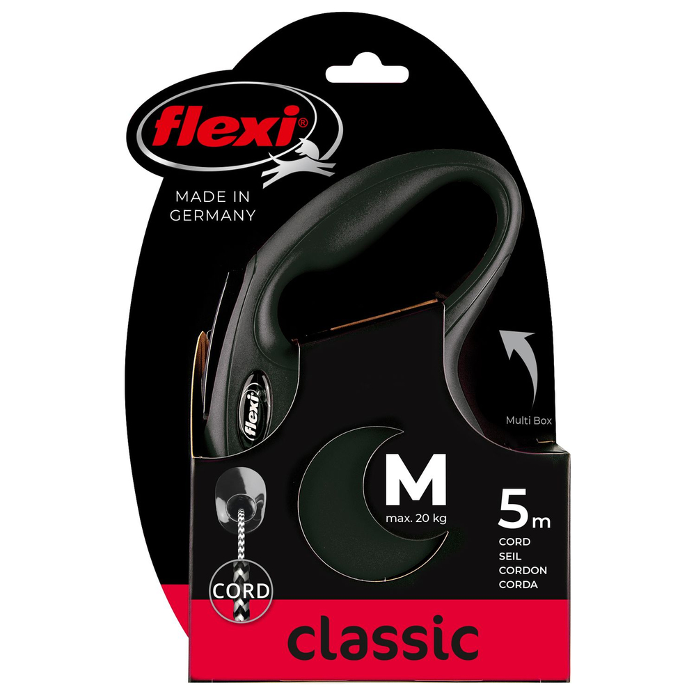 Рулетка для собак FLEXI Classic Basic М (до 20 килограммов) трос 5м черная
