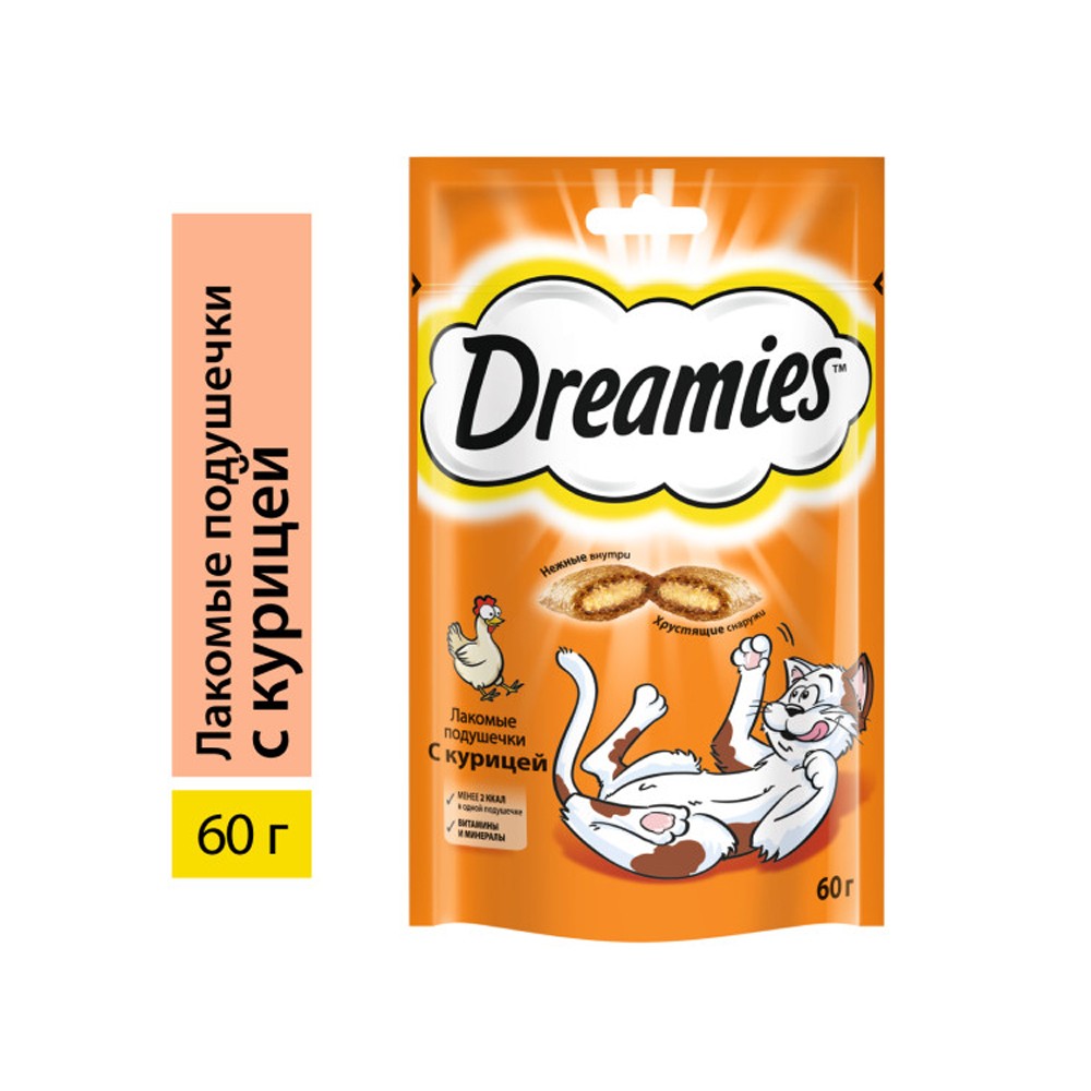 Лакомство для кошек DREAMIES лакомые подушечки с курицей