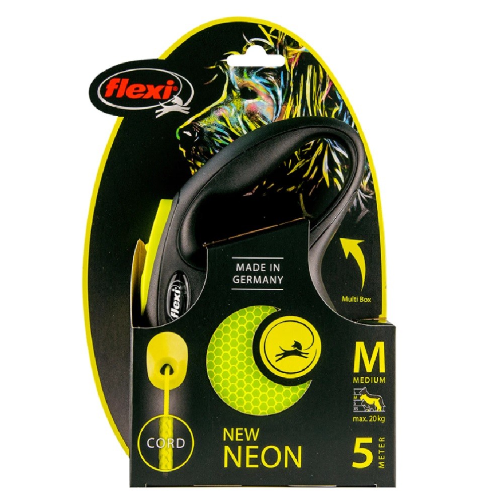 Рулетка для собак FLEXI Neon New Classic М (до 20 килограмм) трос 5м