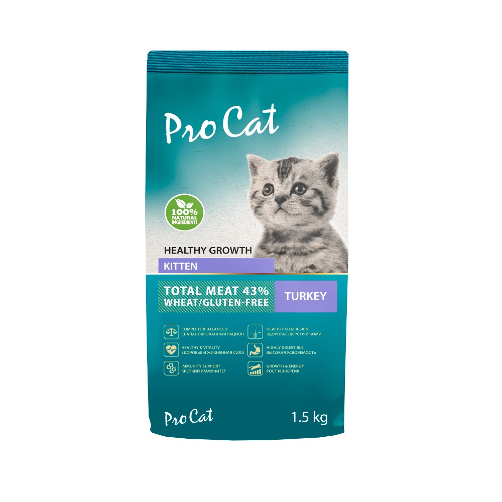Корм для котят PRO CAT для здорового роста и энергии, индейка сух.